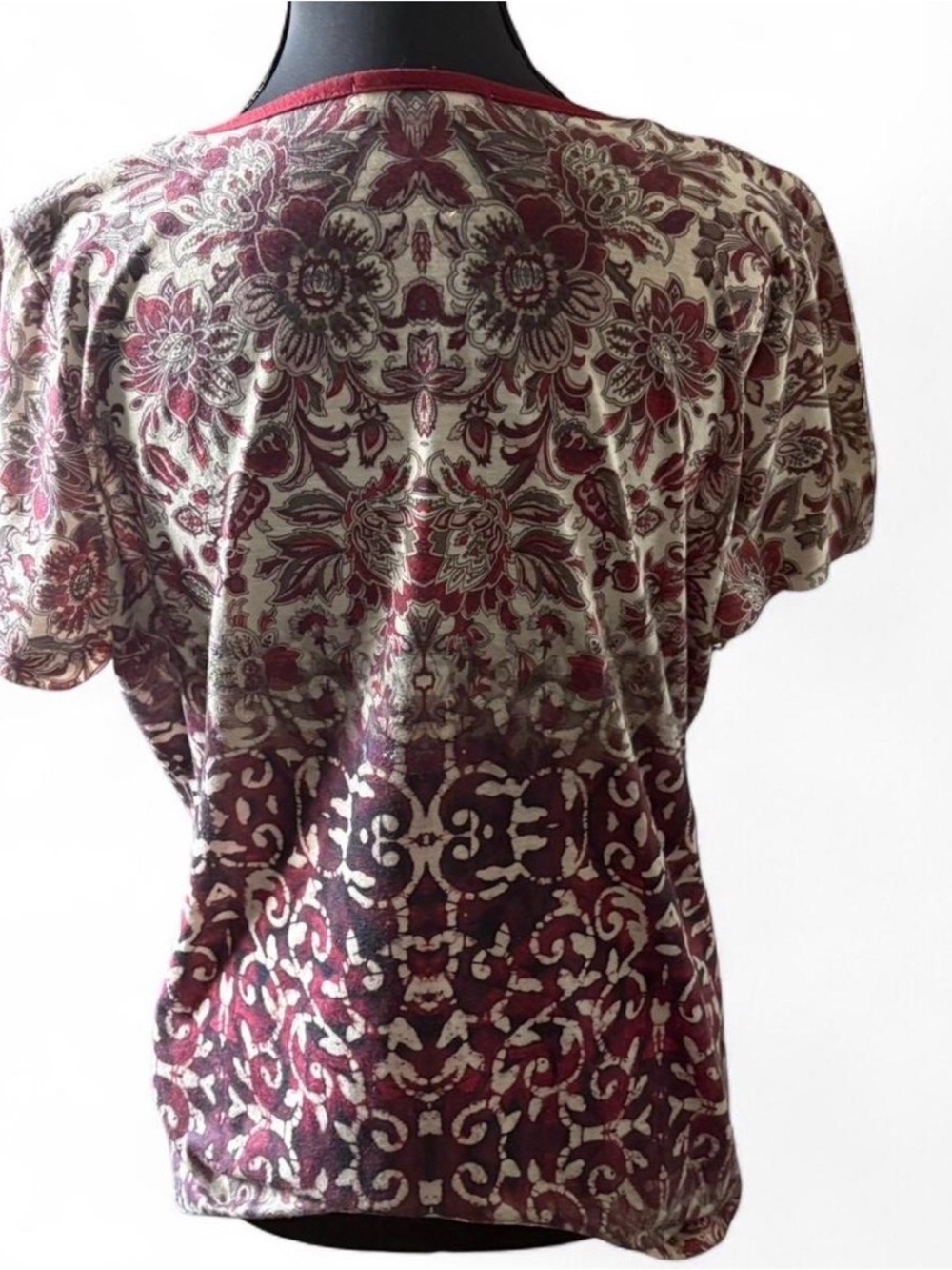 Christopher & Banks Burgundy Floral V-Neck Short Sleeve Top - Picture 3 of 3